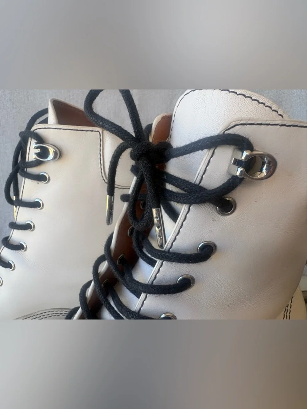 Coach White Leather Combat Boots with Black Laces - Picture 8 of 16